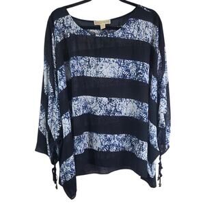 Michael Kors sheer striped tunic blue blouse size‎ XL